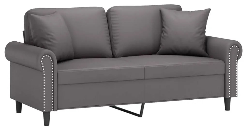 Sofá 2 lugares + almofadas decorativas 140cm couro artif. cinza