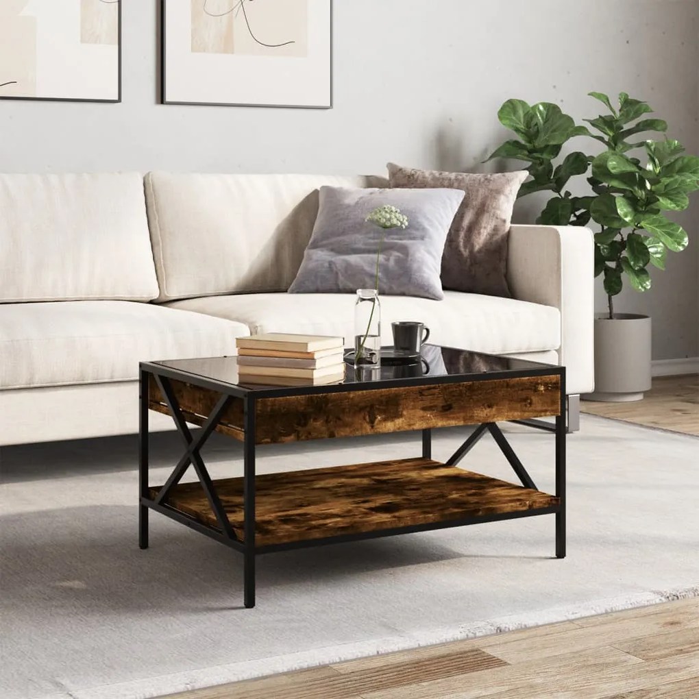 Mesa de centro luzes LED Infinity 70x50x38 cm carvalho fumado