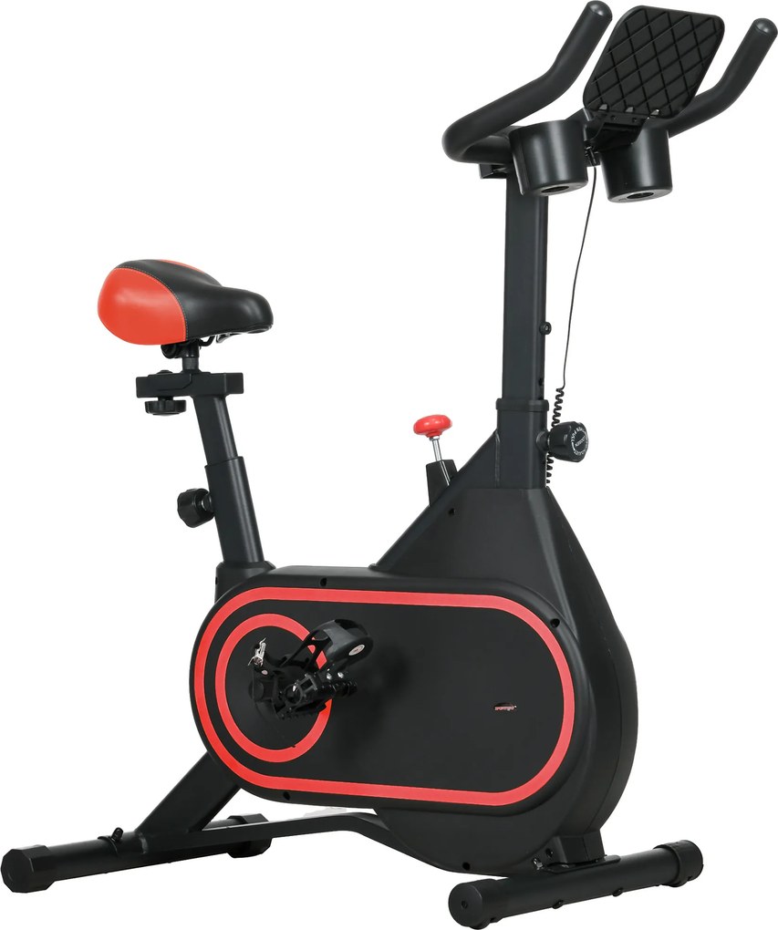 Bicicleta Estática com Ecrã LCD Assento e Guiador Ajustáveis Volante 4 kg e Porta Garrafa  93x48,5x102-112 cm Vermelho