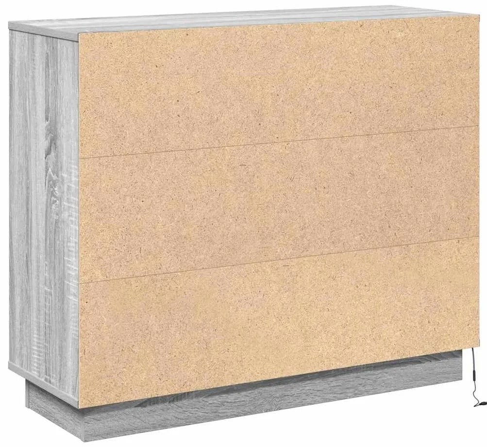 Sideboard com LED Cinza Sonoma 90x32x75 cm Madeira de Engenharia