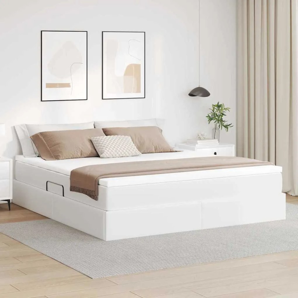 vidaXL Cama com arrumação e colchão com colchão Branco 180 x 200 cm