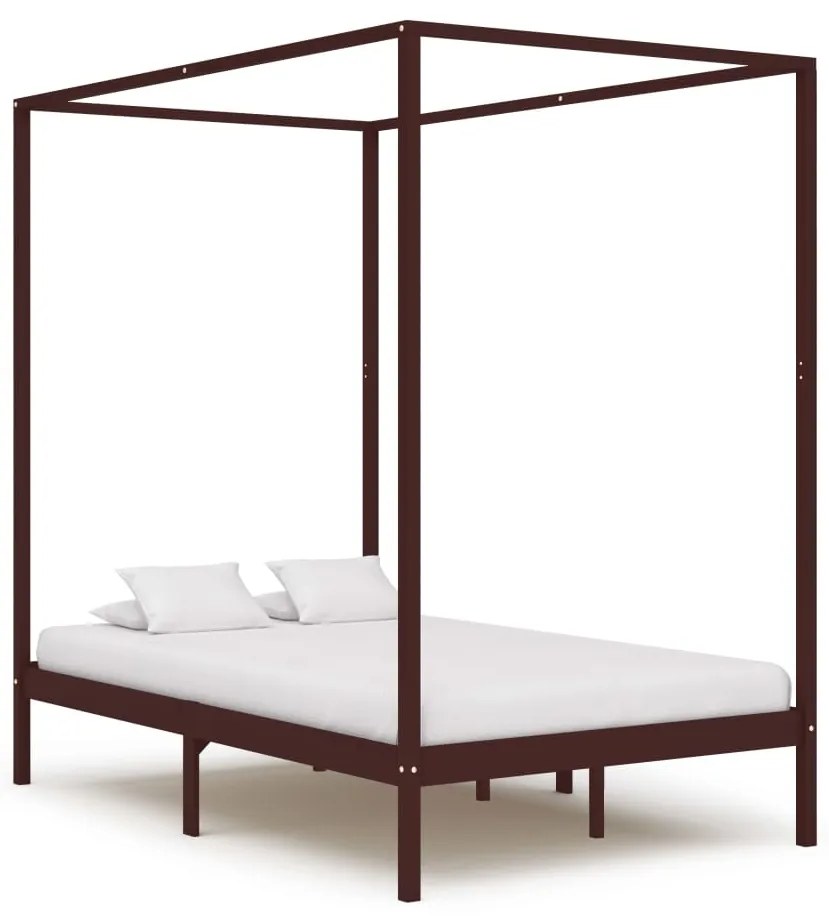 vidaXL Estrutura cama com toldo 120x200cm pinho maciço castanho-escuro