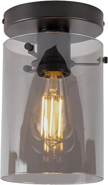 Candeeiro de teto design preto com vidro fumê - Dome