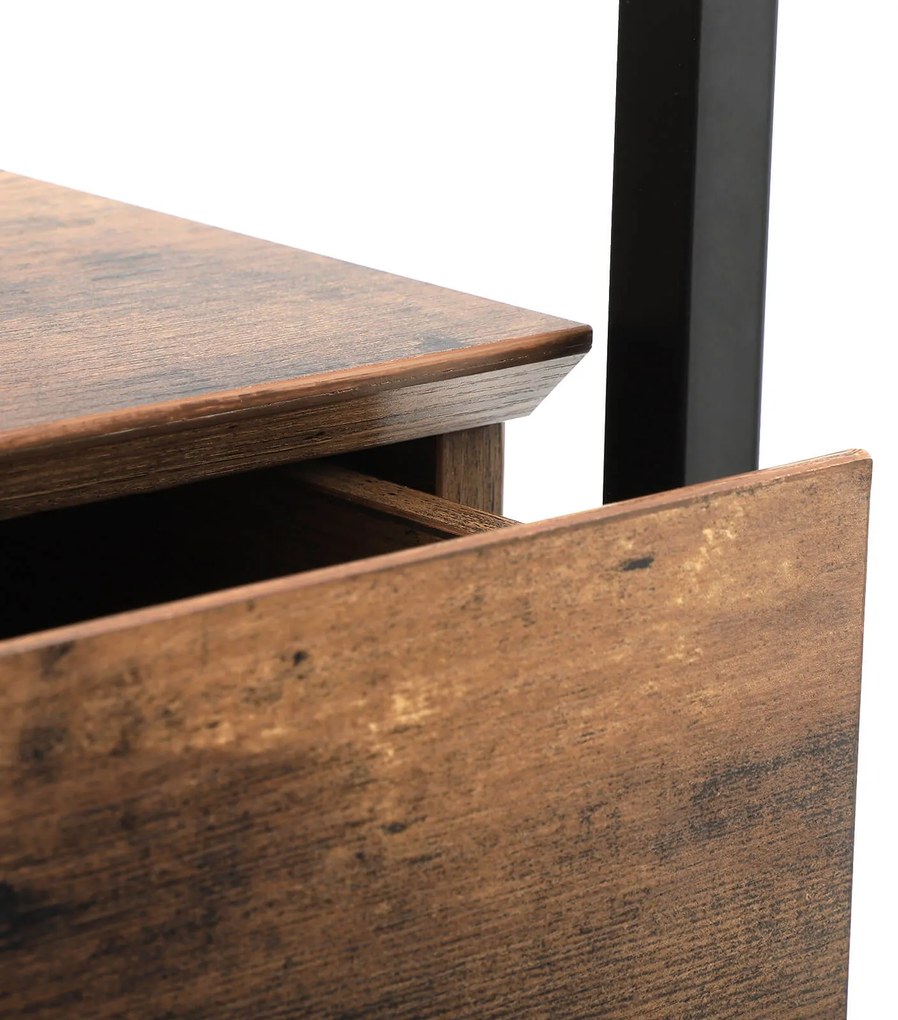 Mesa de apoio ou mesa de cabeçeira de design industrial em vidro 43 x 43 x 54 cm Castanho Vintage -preto