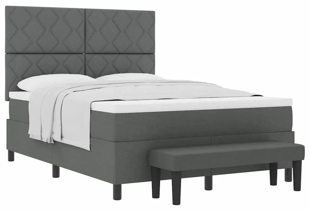 Cama Box Spring com Colchão e Banco Cinza Escura 140x200 cm Tecido