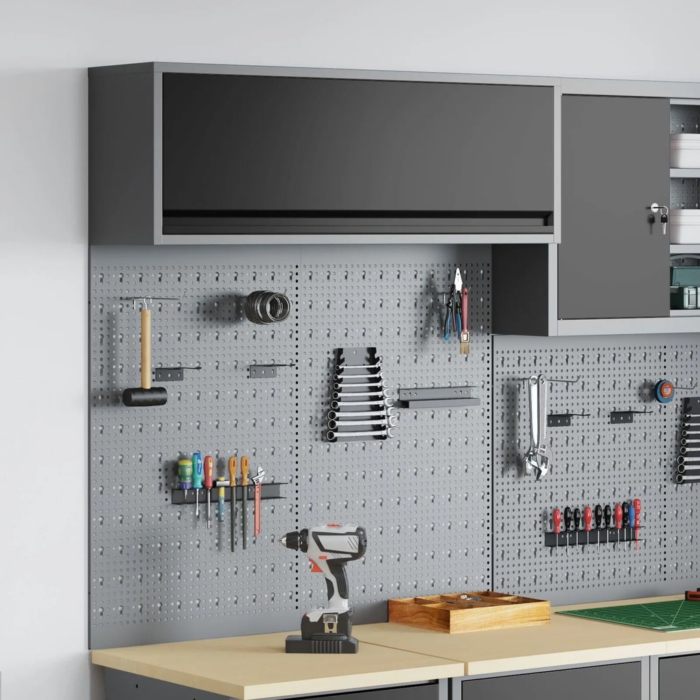 Conjunto de Armário de Ferramentas e Painel de Pegboard VidaXL em Meta