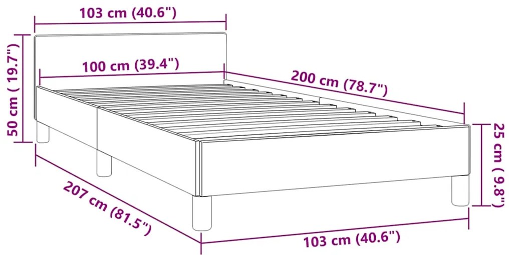 Estrutura de cama sem colchão 100x200 cm veludo cinzento-claro