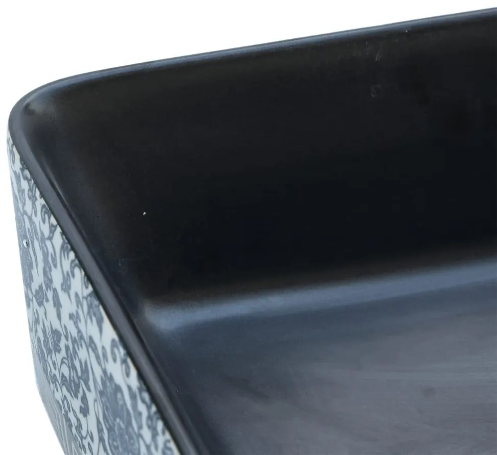 Lavatório bancada retangular 46x35,5x13 cm cerâmica preto/azul