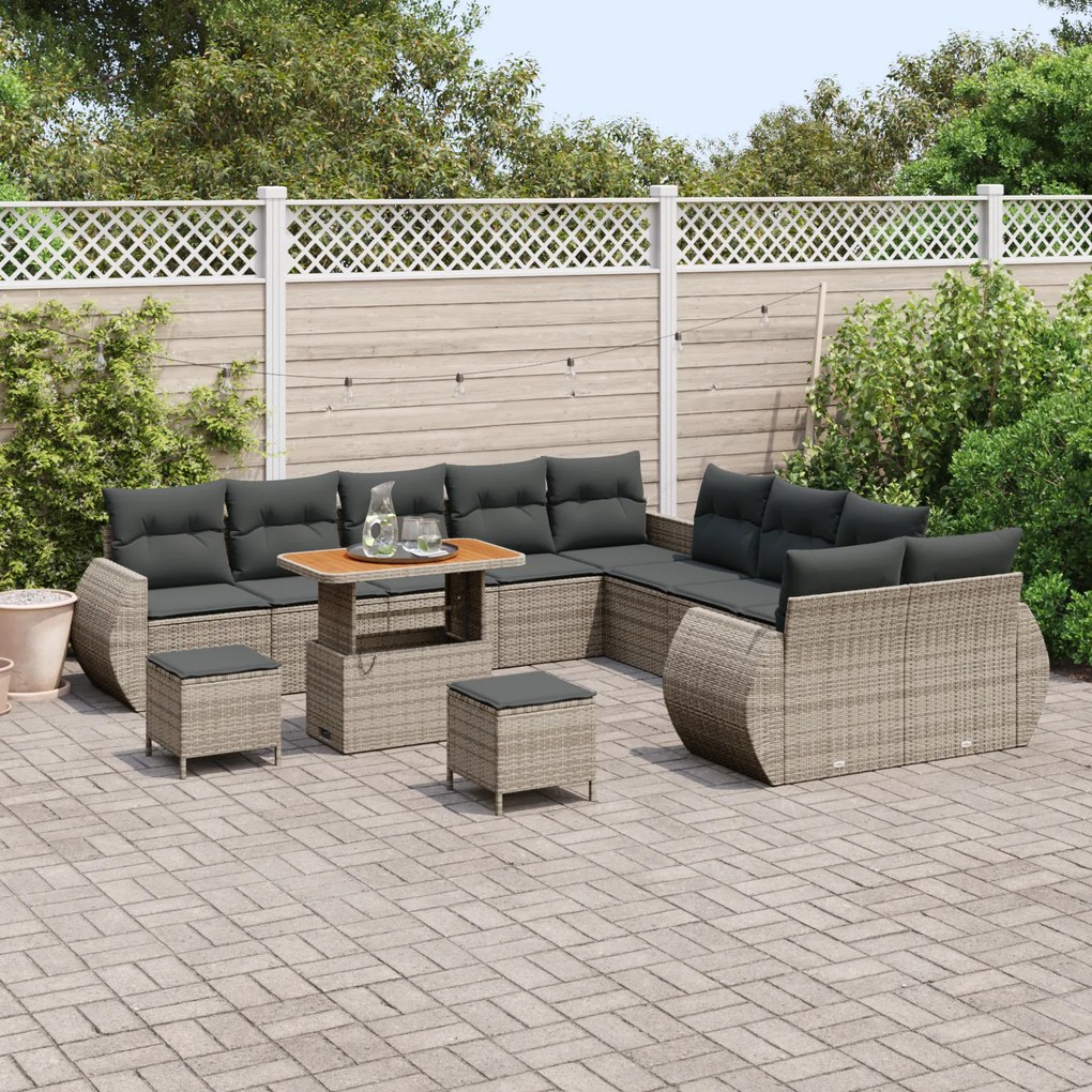Conjunto de Sofá de Jardim com Almofadas de 13 Peças Cinza Rattan Sint