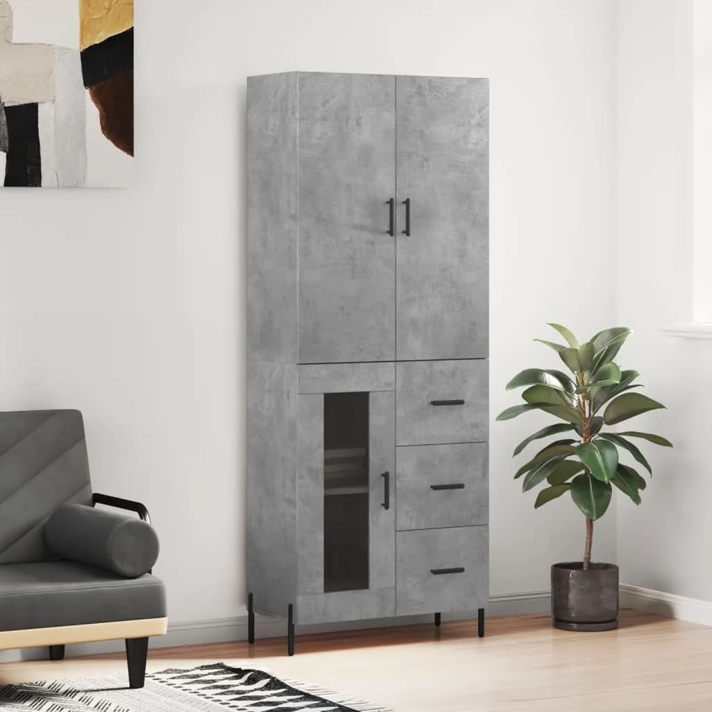 vidaXL Armário alto 69,5x34x180 cm derivados de madeira cinza cimento