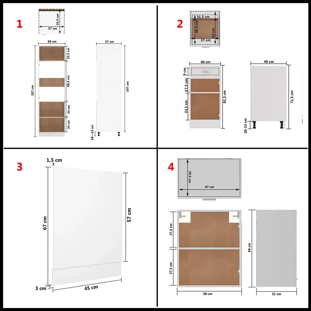 7 pcs conjunto armários de cozinha contraplacado branco