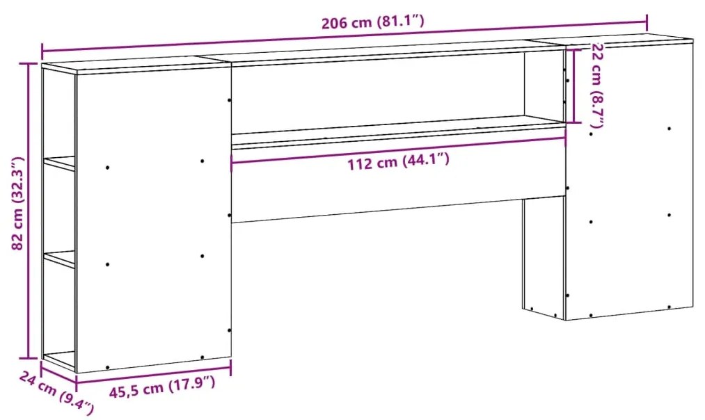Cabeceira com arrumação 200 cm pinho maciço castanho-mel