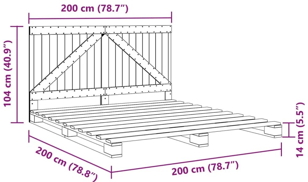 Estrutura de cama com cabeceira 200x200 cm pinho maciço