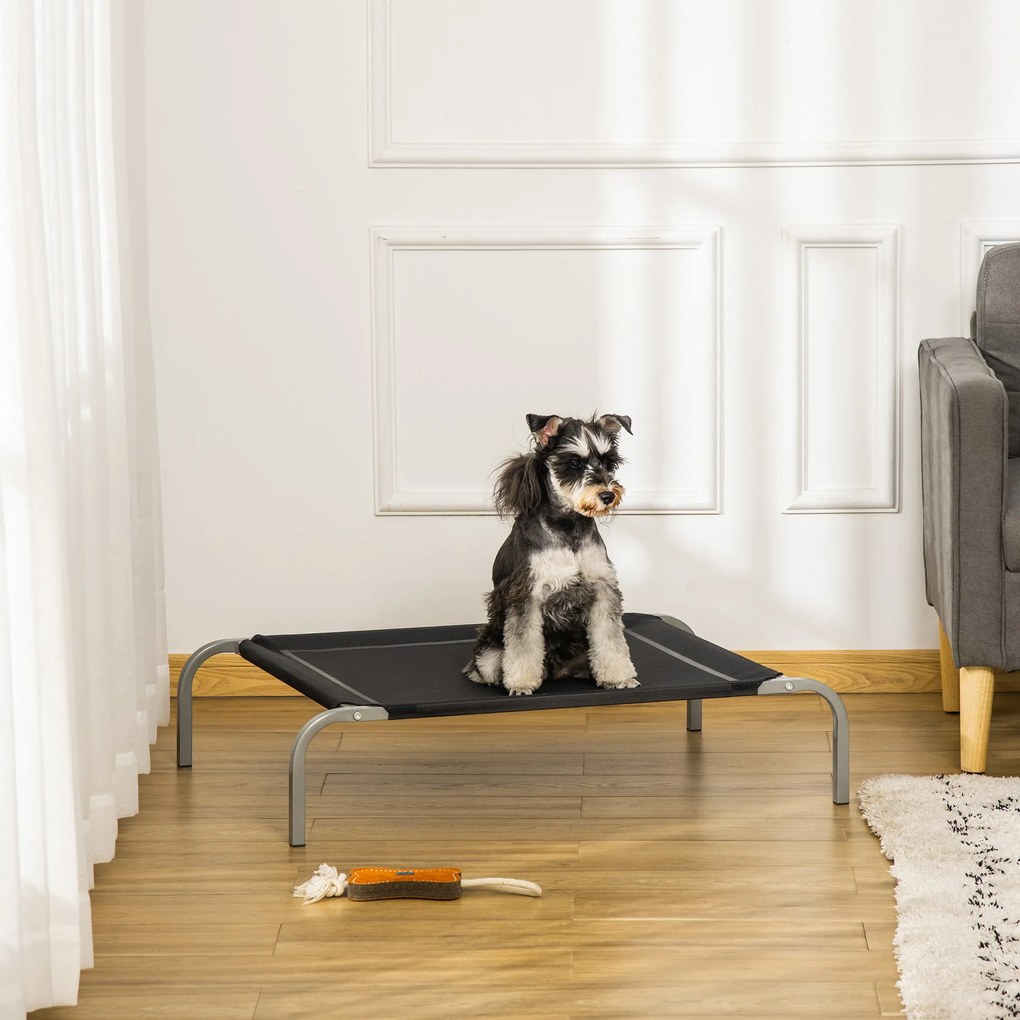 Cama Elevada para Animais de Estimação Cama para Cães e Gatos Desmontável Tecido Textilene Exterior Jardim Terraço 90x65x20cm Preto