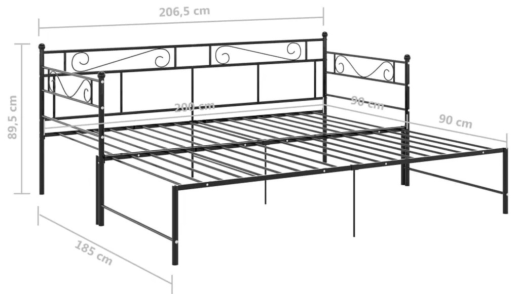 Estrutura sofá-cama de puxar 90x200 cm metal preto