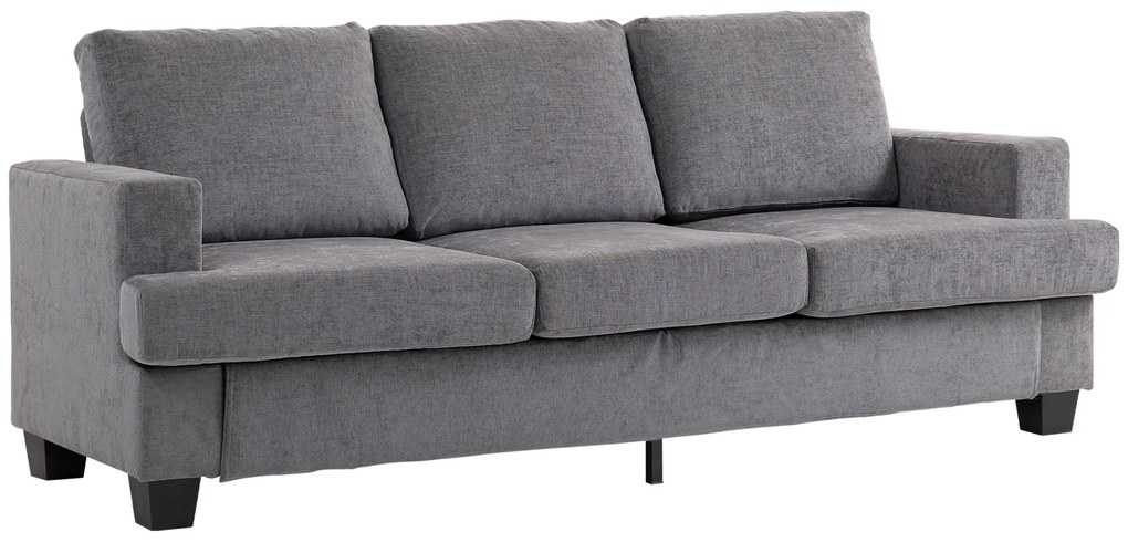 Sofá de 3 Lugares Sofá Sala de Estar 213x80x90 cm Estofado em Chenille Estrutura de Aço e Desenho Moderno Cinzento