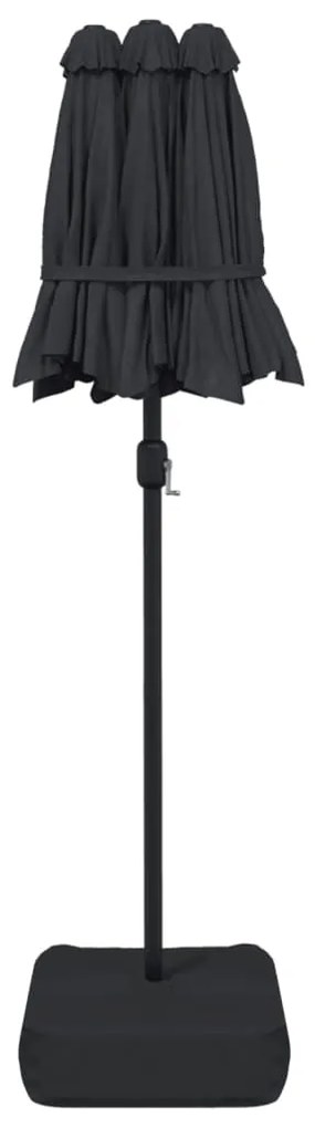Guarda-sol de jardim com cabeça dupla 316x145 cm preto