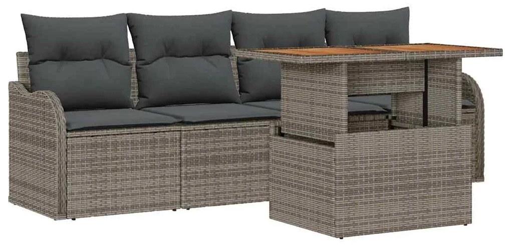 Conjunto de sofá de jardim da com 5 peças e almofadas cinza em ratan s