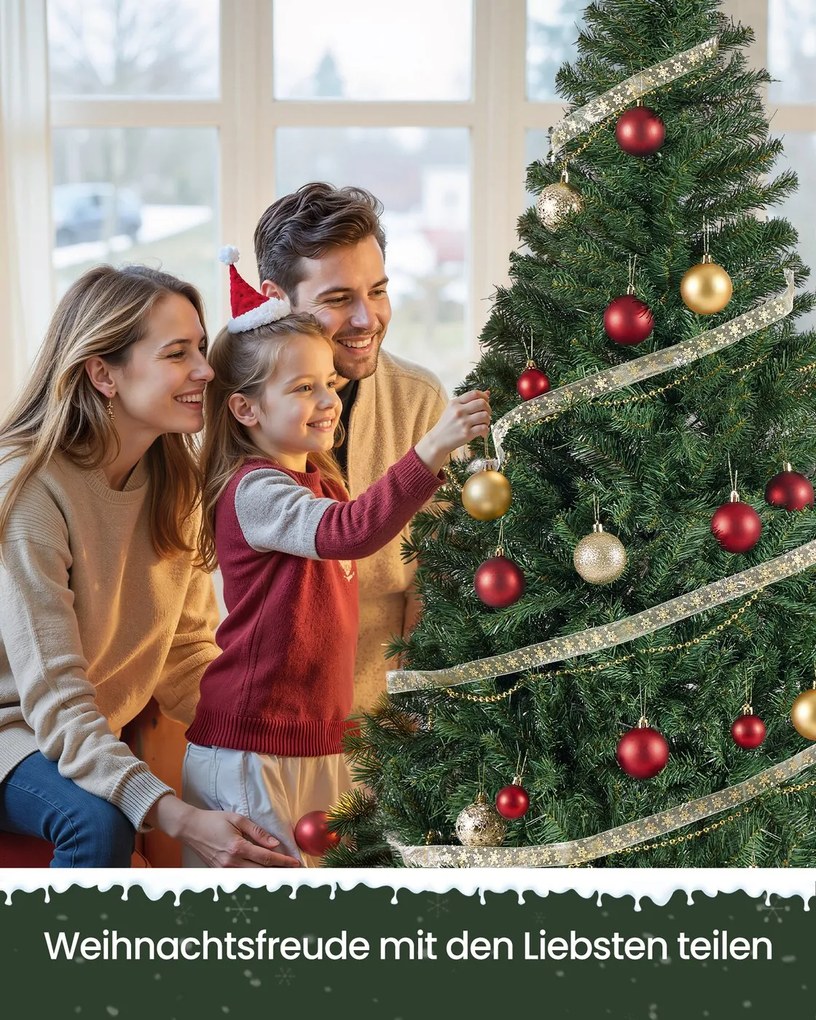 Árvore de Natal artificial 150 cm de altura (BOLAS VERMELHAS INCLUIDAS) com suporte metálico Verde