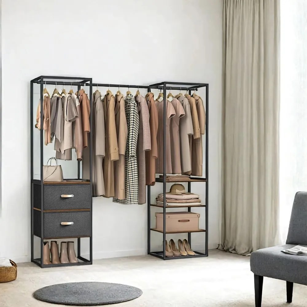 Guarda roupa aberto com 2 gavetas 40 x (150-180) x 180 cm castanho vintage e Preto