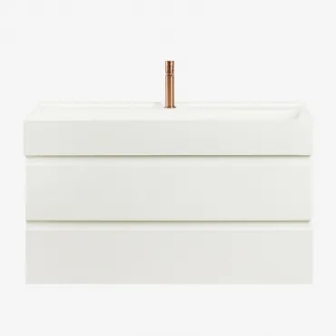 Conjunto De Móvel De Casa De Banho Suspenso Em Madeira E Folha De Freixo Com Lavatório Integrado Ona Branco & Sem Espelho & - Sklum