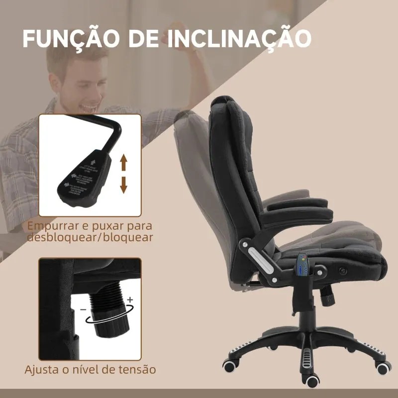 Cadeira de Escritório Urnit Reclinável com 6 Pontos de Massagem e Aque