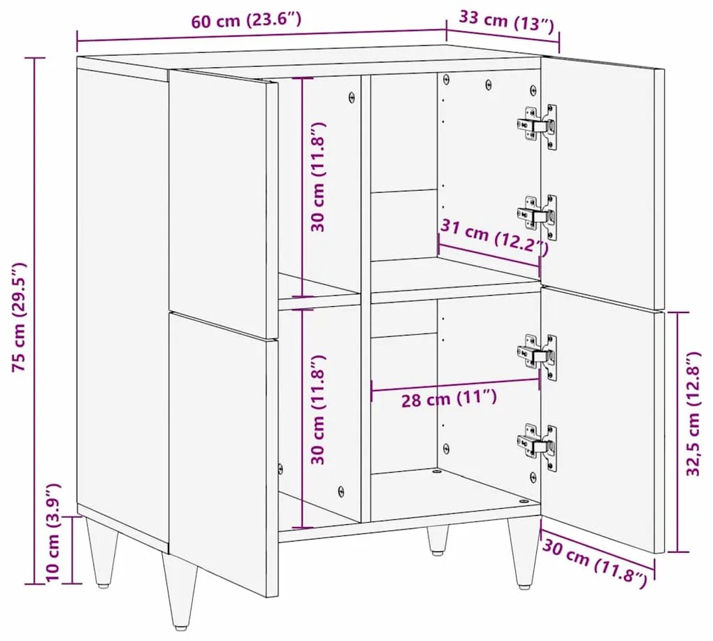 Buffet Castanho mel Madeira de acácia maciça 60 x 33 x 75 cm