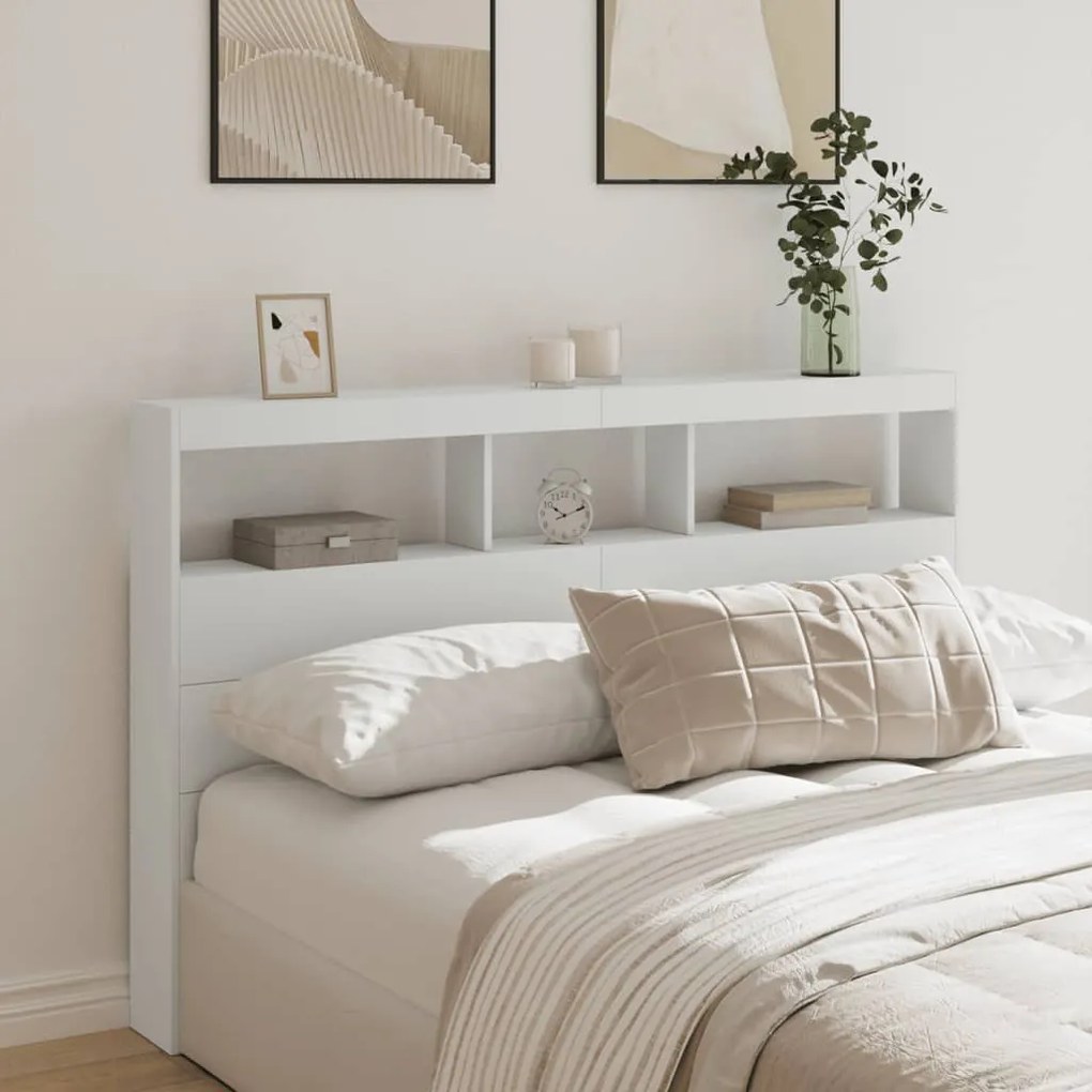 Armário de cabeceira com luzes LED 160x17x102 cm branco