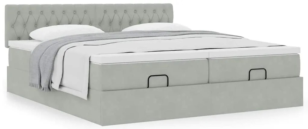 Estrutura cama otomana colchões 160x200cm veludo cinzento claro