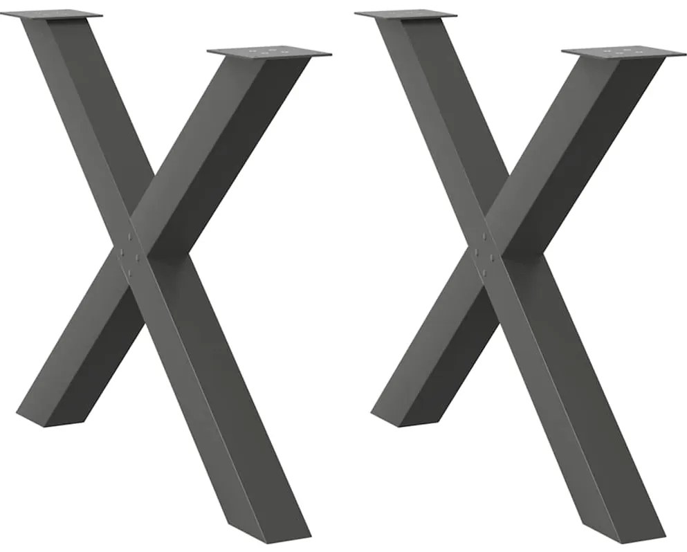 vidaXL Pés para mesa de jantar em formato de X, 2 peças, antracite, 90x (72-73) cm, aço