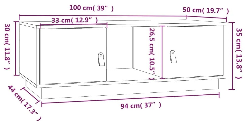 Mesa de centro 100x50x35 cm madeira de pinho maciça preto