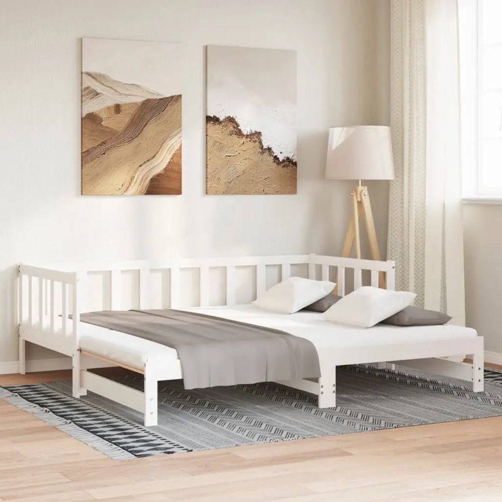 Sofá-cama com gavetão 90x190 cm madeira de pinho maciça branco