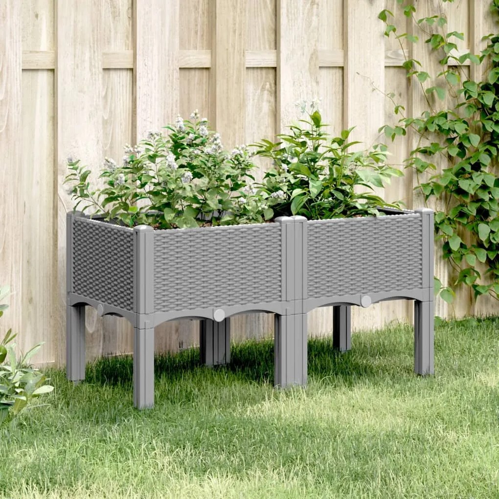 vidaXL Vaso/floreira de jardim c/ pernas 80x40x42 cm PP cinzento-claro