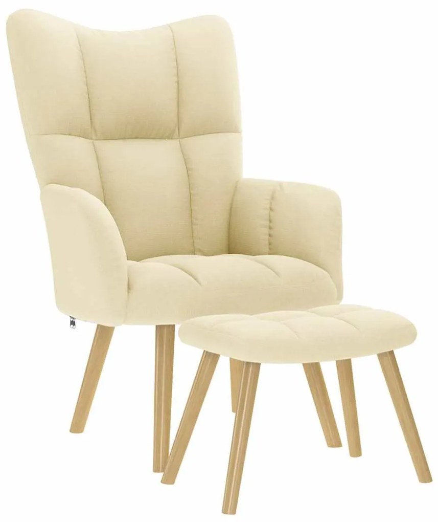 vidaXL Cadeira de descanso com banco p/ pés tecido cor creme