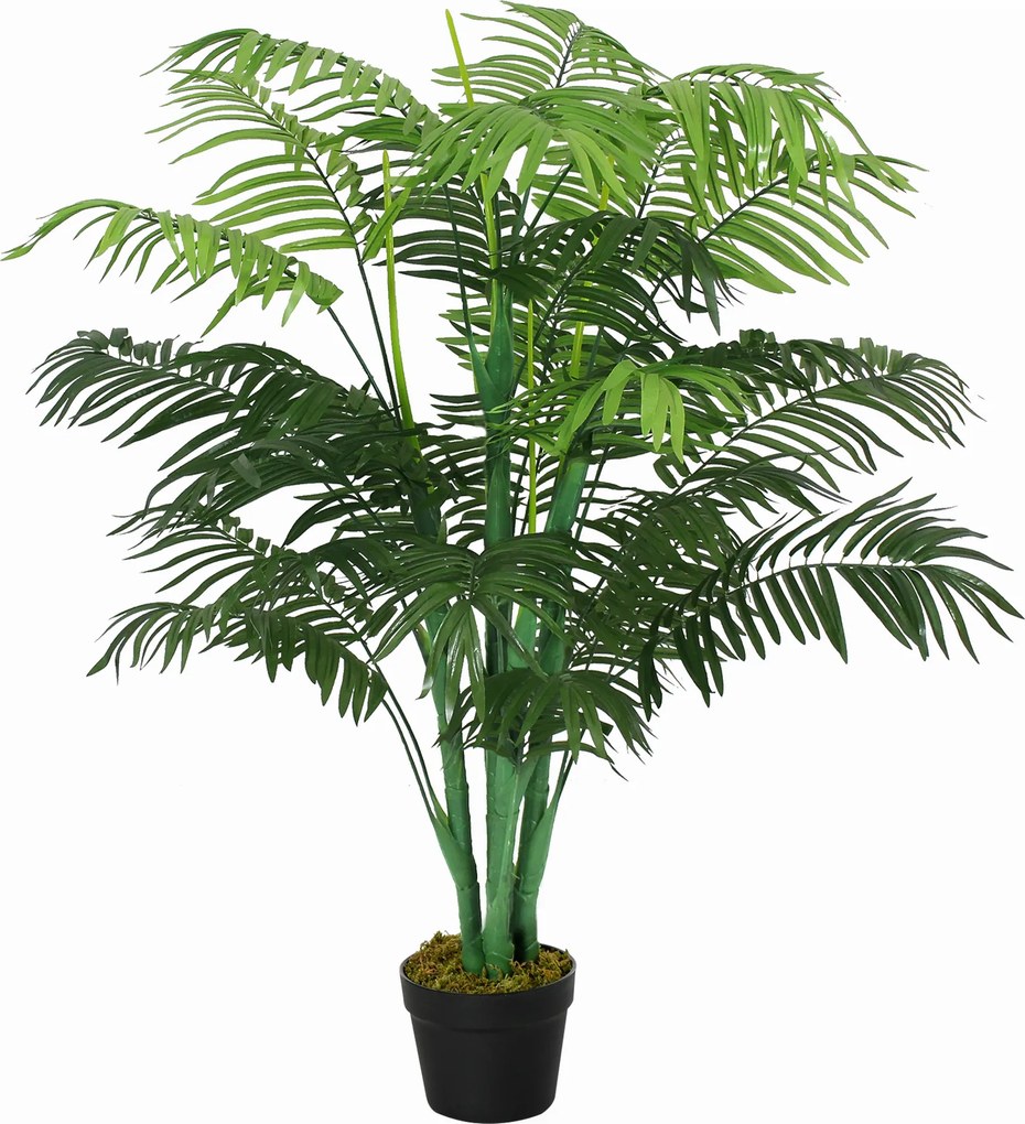 Outsunny Palmeira Artificial 125 cm Grande Palmeira Artificial com 18 Folhas em Vaso para Sala de Estar Varanda | Aosom Portugal