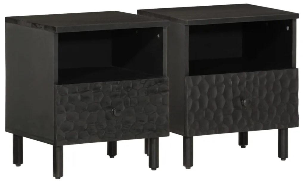 Mesas de cabeceira 2 pcs 40x33x46 cm mangueira maciça preto