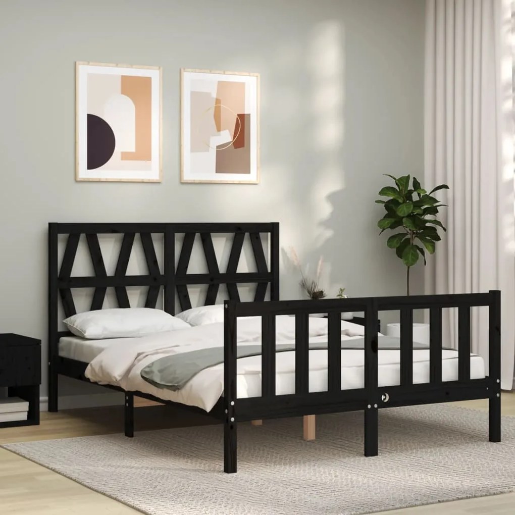 Estrutura de cama com cabeceira 140x200 cm madeira maciça preto