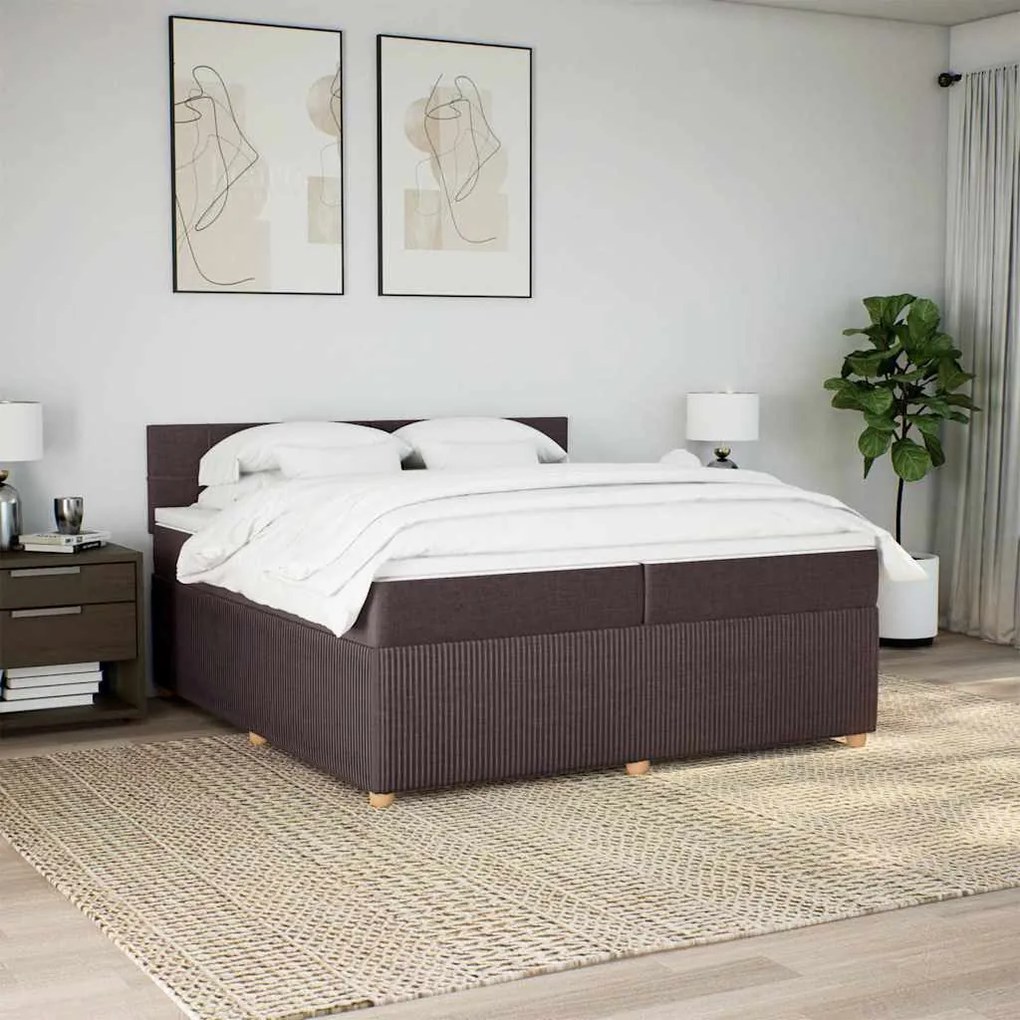 Cama com molas/colchão 200x200 cm tecido castanho-escuro