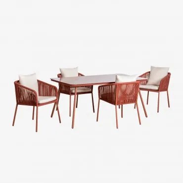 Conjunto De Mesa Retangular Arhiza Classic, 160x90 Cm, E 4 Cadeiras De Jardim De Alumínio. Telha Vermelha - Sklum