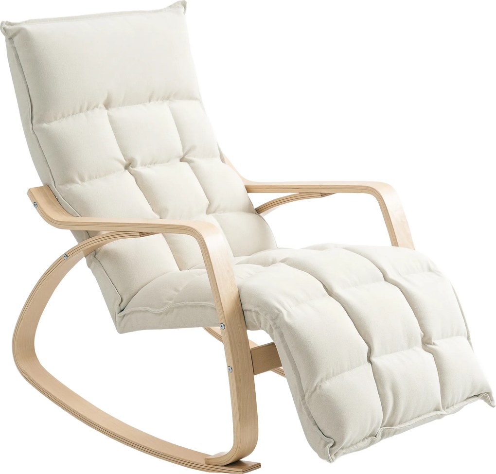 Cadeira de baloiço estofada, cadeira relaxante com braços e estrutura em aço, para sala de estar, quarto, cor creme
