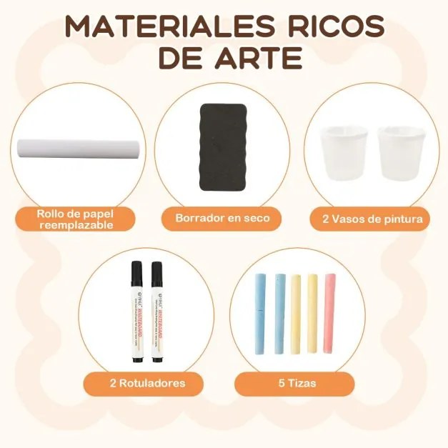 Conjunto de mesa e banco de arte para crianças com cavalete ajustável de dupla face, quadro magnético e rolo de papel Rosa
