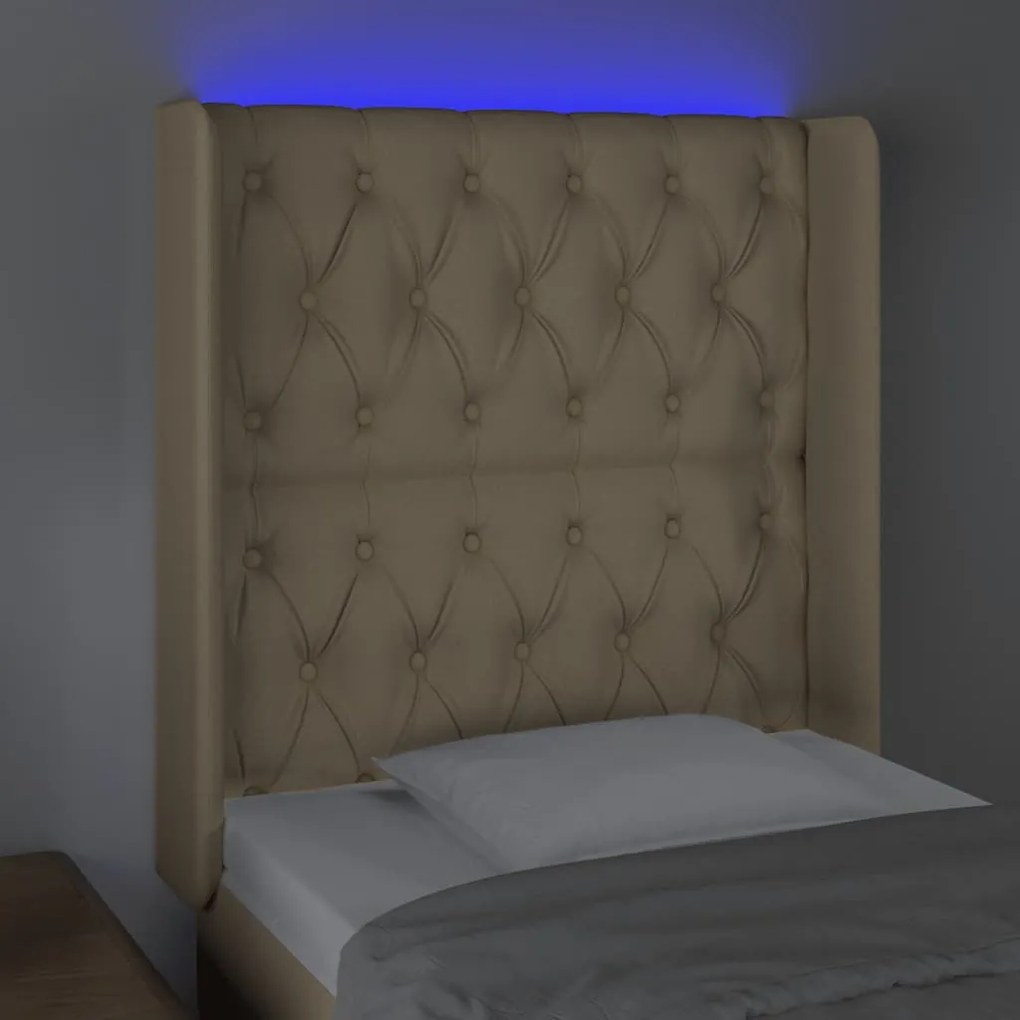 Cabeceira de cama c/ luzes LED tecido 83x16x118/128cm cor creme