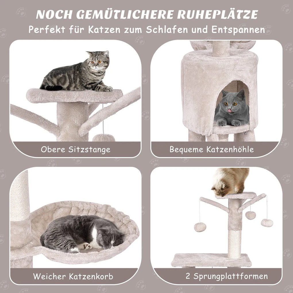 Arranhador para gatos de 140 cm com plataformas, árvore para gatos, móvel para gatos, árvore para trepar, árvore de atividades, bege
