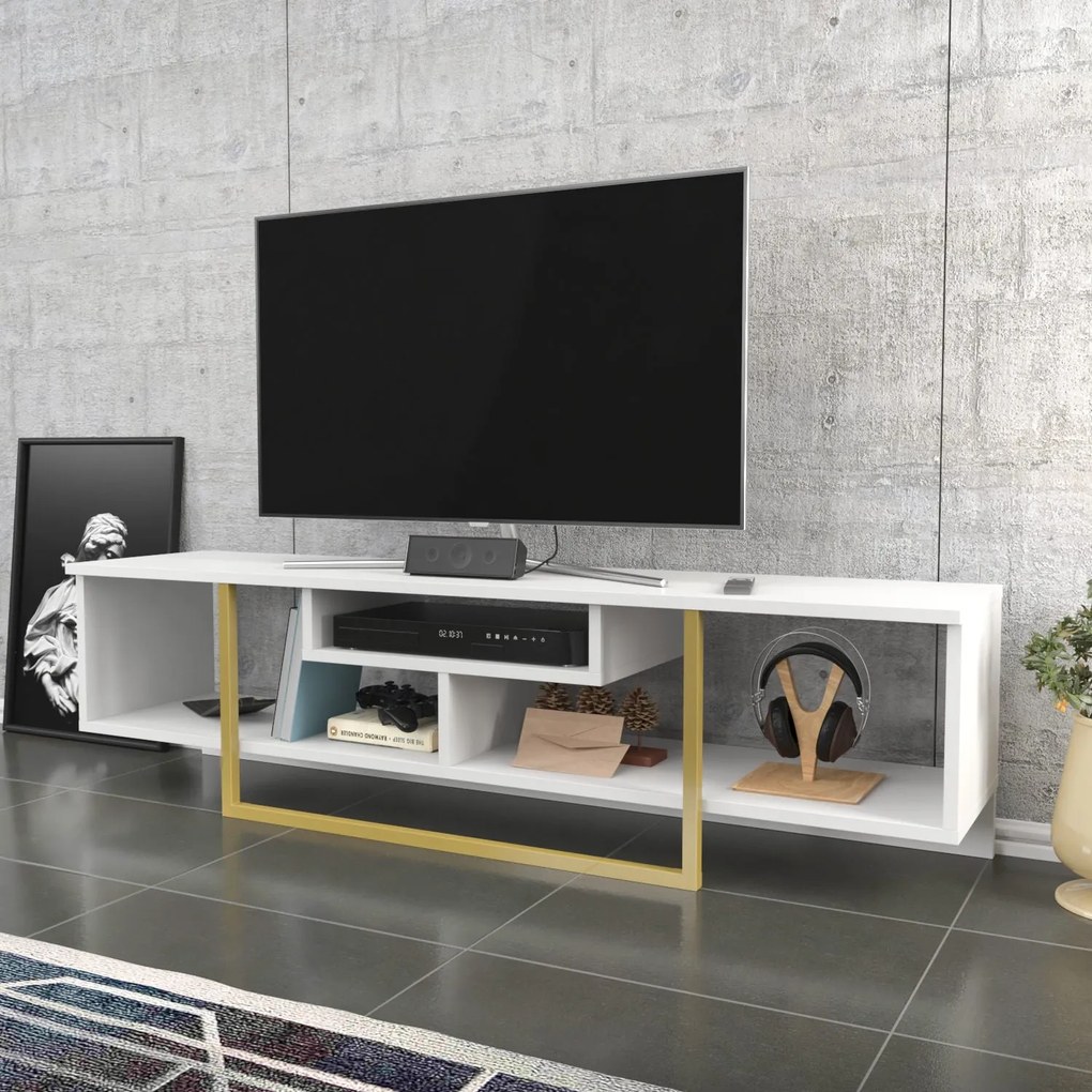 Móvel TV Asal – Branco e Dourado – 150x35,2x40 cm