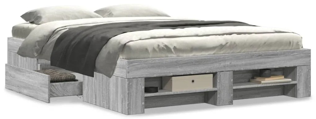 Estrutura cama 140x190 cm derivados de madeira cinzento sonoma