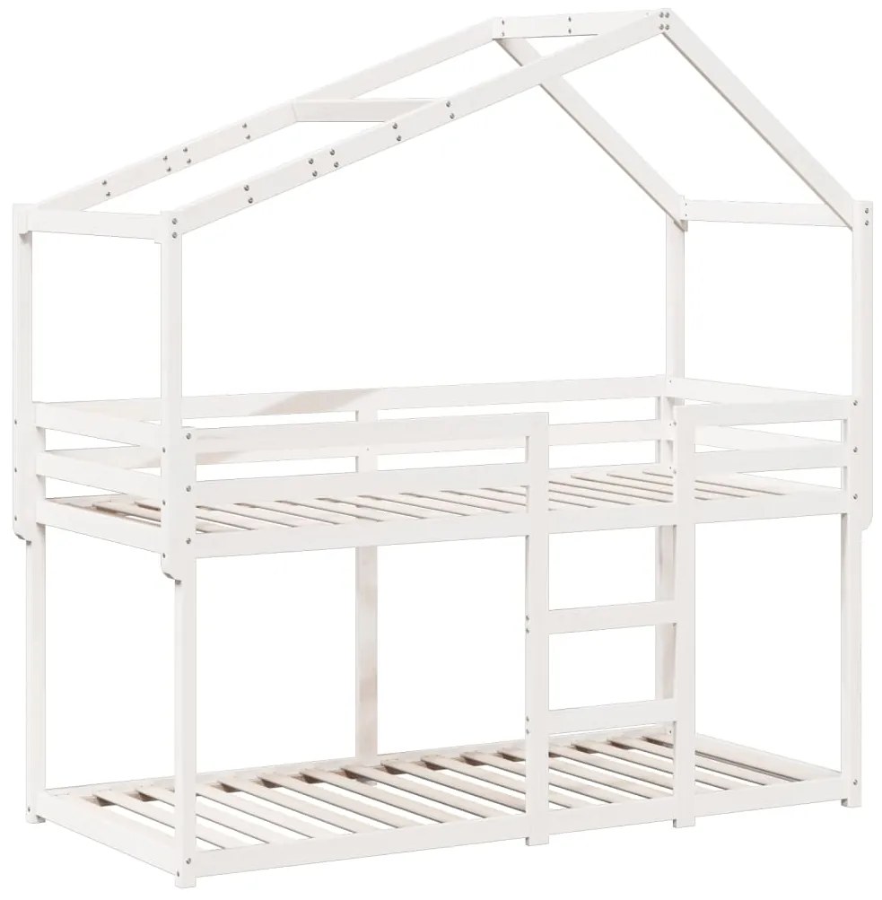 Beliche com telhado 90x190 cm madeira de pinho maciça branco