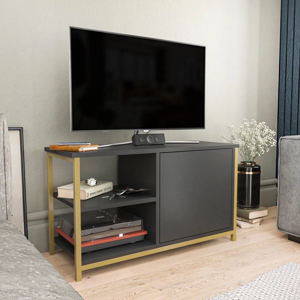 Móvel TV Muskegon – Dourado e Antracite – 89,6 x 35,3 x 50,8 cm