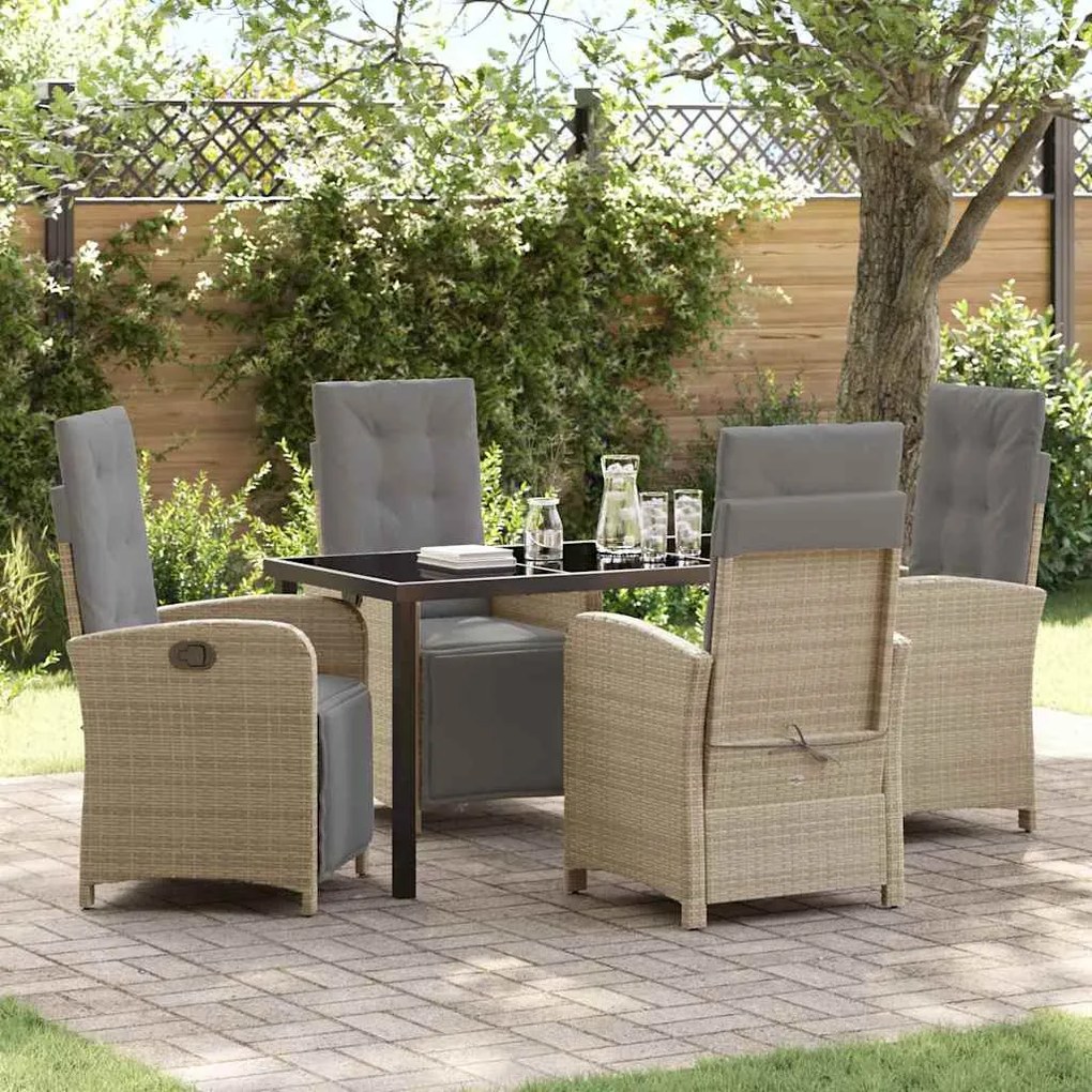 vidaXL Conjunto de Jantar de Jardim de 5 Peças com Almofadas Beiges em Rattan Sintético