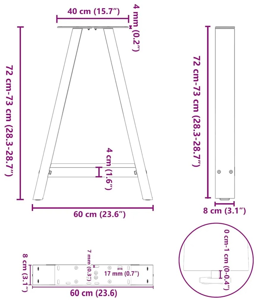 Pés para mesa de jantar em formato A, 2 peças, antracite, 60x(72-73) c