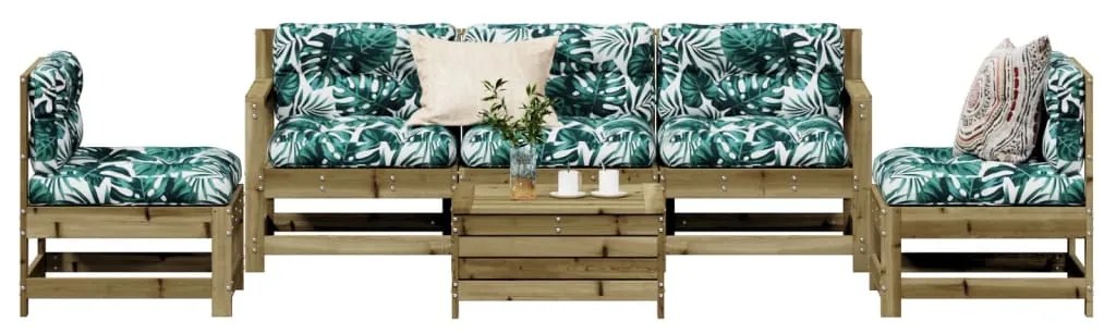 6 pcs conjunto lounge de jardim c/ almofadões pinho impregnado